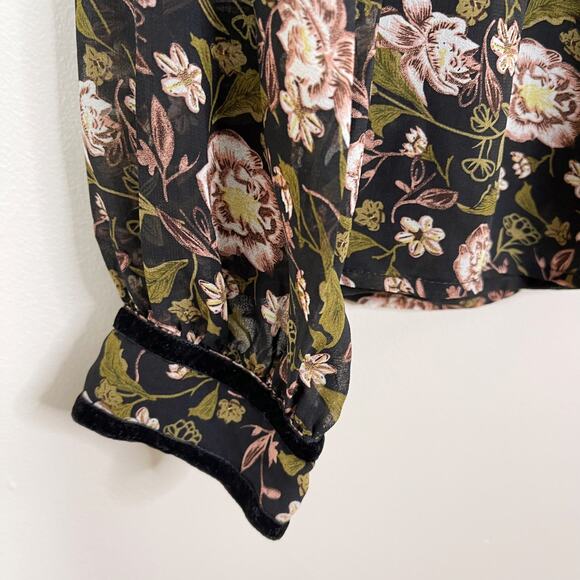 Dex Floral Print Long Sleeve Blouse Black M - Picture 7 of 8